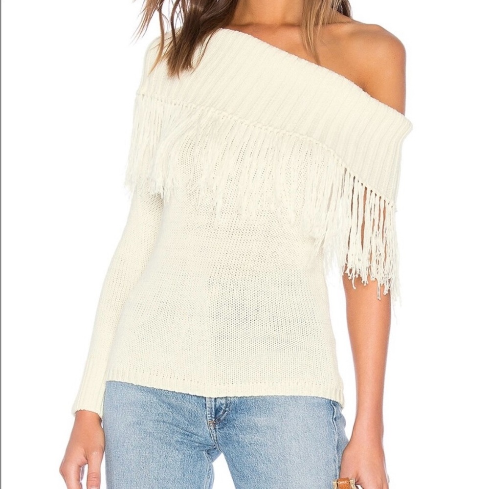 House of Harlow 1960 One Sleeve Fringe Sweater Size Small